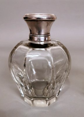 Art Deco Italian Crystal Toiletry Bottles and Silver Lid, Set of 2-QRS-1336631