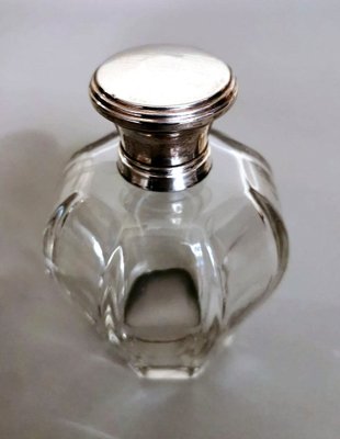 Art Deco Italian Crystal Toiletry Bottles and Silver Lid, Set of 2-QRS-1336631