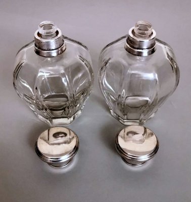 Art Deco Italian Crystal Toiletry Bottles and Silver Lid, Set of 2-QRS-1336631