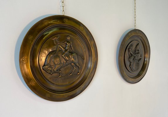 Art Deco Italian Decorative Brass Plates, 1940s, Set of 2-FF-692700