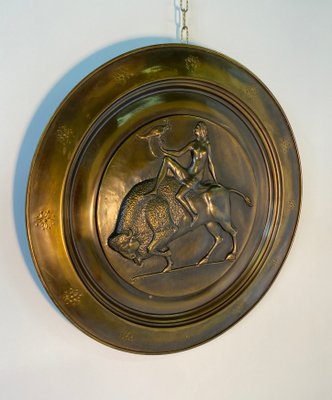 Art Deco Italian Decorative Brass Plates, 1940s, Set of 2-FF-692700