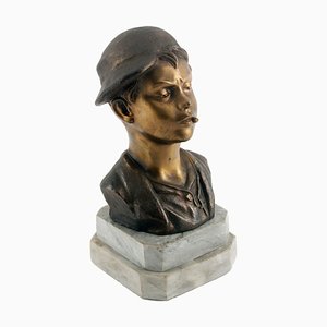 Art Deco Italian Gilt and Burnished Bronze Scugnizzo Bust by Giovanni De Martino, 1920s-NJV-676626