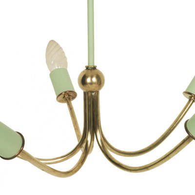 Art Deco Italian Gilt Brass and Painted Brass 5-Light Ceiling Lamp, 1920s-NJV-715427