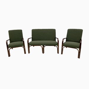 Art Deco Italian Green Boucle Armchairs and Small Sofa, 1930s, Set of 3-FER-1719526