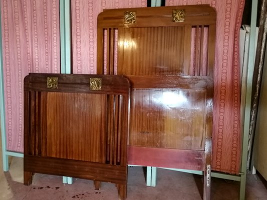 Art Deco Italian Mahogany and brass Frieze Twin Beds, 1920s, Set of 2-RAQ-628144