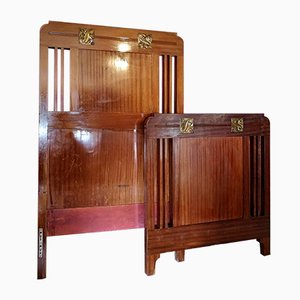 Art Deco Italian Mahogany and brass Frieze Twin Beds, 1920s, Set of 2-RAQ-628144