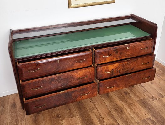 Art Deco Italian Modern Wood, Glass and Brass Chest of Drawers by Paolo Buffa, 1960s-EUP-1292390