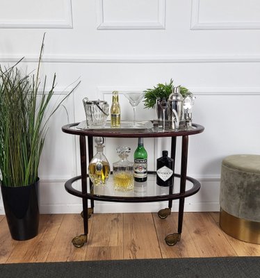 Art Deco Italian Oval Wood and Brass Dry Bar Cart by Paolo Buffa, 1950s-EUP-1704209