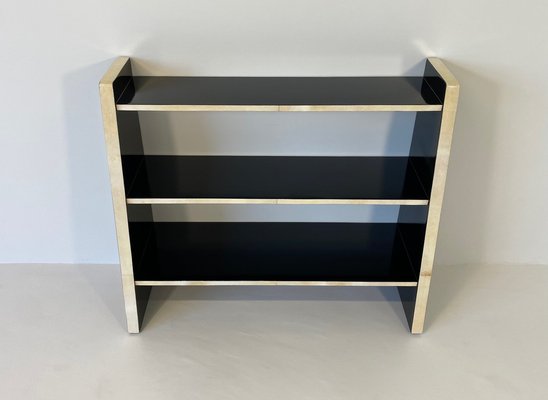 Art Deco Italian Parchment and Black Lacquer Bookcase, 1980s-FF-1289557