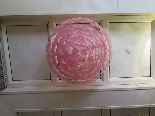 Art Deco Italian Round Pink Murano Glass Chandeliers, 1960-UH-807460