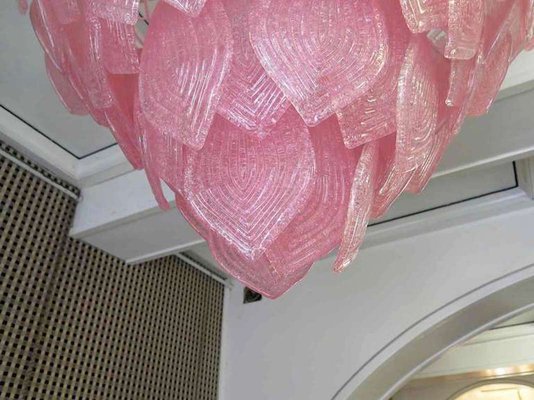 Art Deco Italian Round Pink Murano Glass Chandeliers, 1960-UH-807460