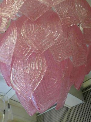 Art Deco Italian Round Pink Murano Glass Chandeliers, 1960-UH-807460