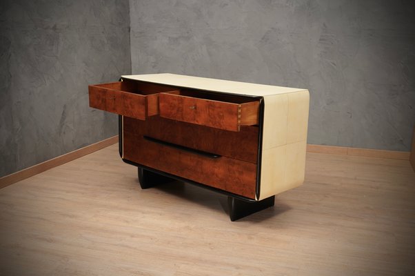 Art Deco Italian School Walnut and Goat Skin Chest of Drawers, 1930-UH-1193716