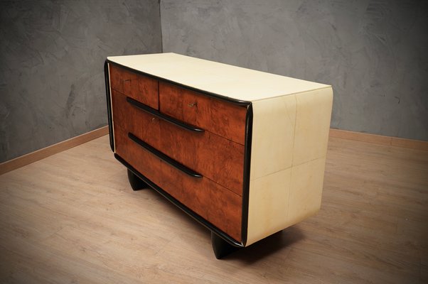 Art Deco Italian School Walnut and Goat Skin Chest of Drawers, 1930-UH-1193716