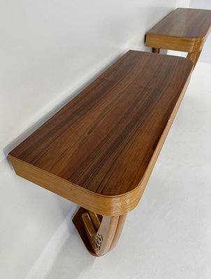 Art Deco Italian Walnut and Maple Consoles attributed to Colli for Pierluigi Colli, 1930s, Set of 2-FF-2017428