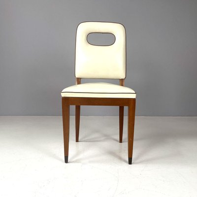 Art Deco Italian White Leather and Wood Chair attributed to Giovanni Gariboldi, 1940s-GDD-1815887