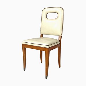 Art Deco Italian White Leather and Wood Chair attributed to Giovanni Gariboldi, 1940s-GDD-1815887