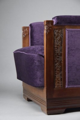 Art Deco Jatoba Wood and Purple Velvet Lounge Chair, 1930-IEI-1729031