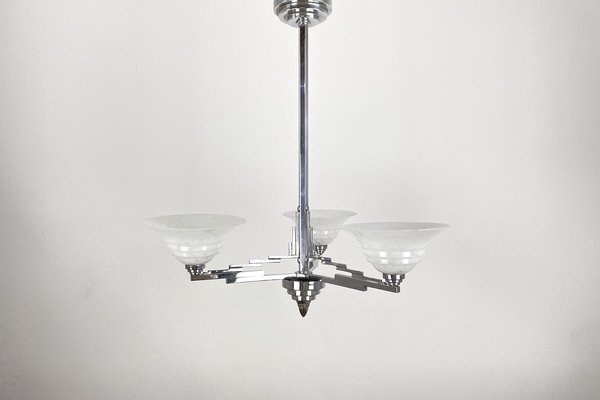 Art Deco Lamp with Stepped Shape in Chrome & White Glass, France, 1920s-VMP-1061495