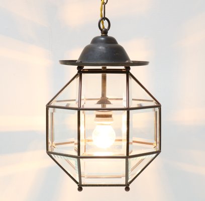 Art Deco Lantern in Brass with Original Beveled Glass, 1920s-MY-1229123