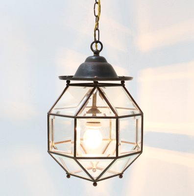 Art Deco Lantern in Brass with Original Beveled Glass, 1920s-MY-1229123