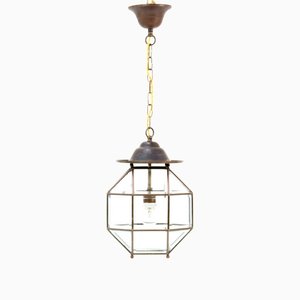 Art Deco Lantern in Brass with Original Beveled Glass, 1920s-MY-1229123