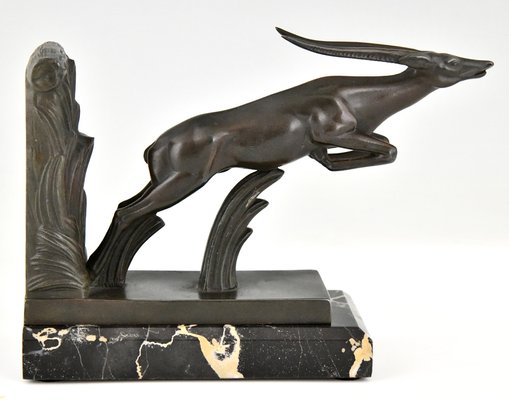 Art Deco Leaping Deer Bookends by Max Le Verrier, 1930s, Set of 2-KTN-1396619