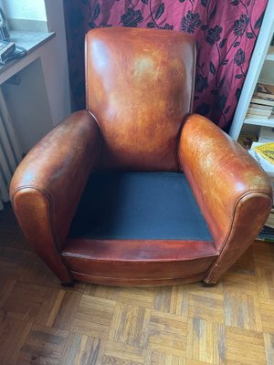 Art Deco Leather Club Armchair, France, 1930s-XHV-1813834