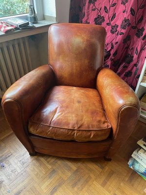 Art Deco Leather Club Armchair, France, 1930s-XHV-1813834