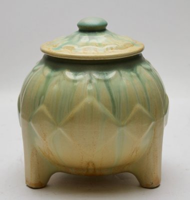 Art Deco Lidded Pot on Three Rectangular Feet with Drip Glazes-MJY-1148997