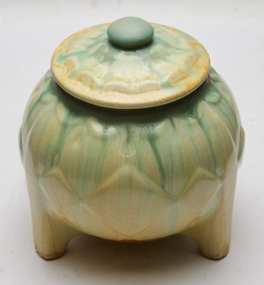 Art Deco Lidded Pot on Three Rectangular Feet with Drip Glazes-MJY-1148997