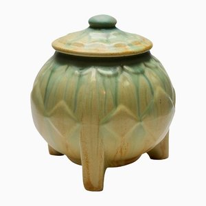 Art Deco Lidded Pot on Three Rectangular Feet with Drip Glazes-MJY-1148997