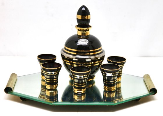 Art Deco Liqueur Set with Serving Tray attributed to De Rupel, Belgium, 1935, Set of 7-MJY-1433319