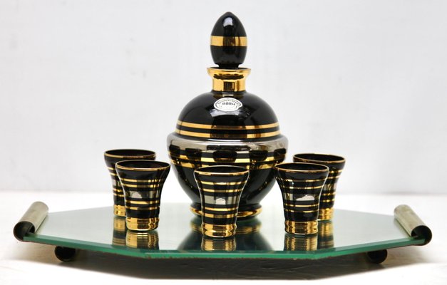 Art Deco Liqueur Set with Serving Tray attributed to De Rupel, Belgium, 1935, Set of 7-MJY-1433319