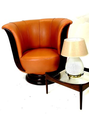 Art Deco Lotus-Shaped Leatherette Armchairs, 1930s, Set of 2-UWE-689217