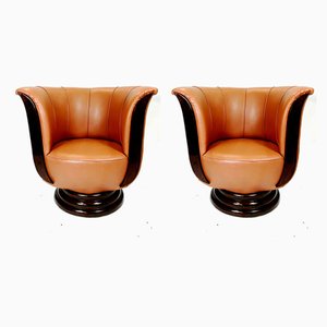 Art Deco Lotus-Shaped Leatherette Armchairs, 1930s, Set of 2-UWE-689217