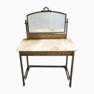 Art Deco Louis XVI French Dressing Table in Marble & Brass, 1930s-CGX-1718380