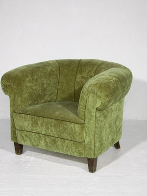 Art Deco Lounge Chairs in Green Olive Velvet Upholstery, Set of 2-KL-1315650