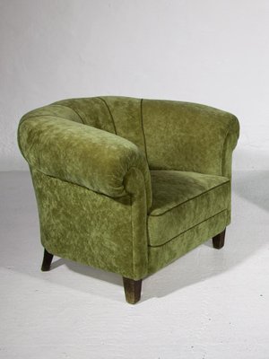 Art Deco Lounge Chairs in Green Olive Velvet Upholstery, Set of 2-KL-1315650