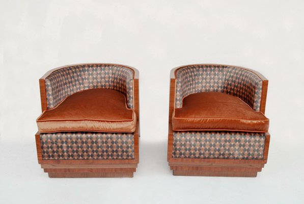 Art Deco Lounge Chairs with Poufs, 1940s, Set of 4-CGZ-1789654