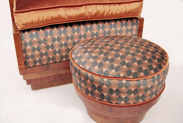 Art Deco Lounge Chairs with Poufs, 1940s, Set of 4-CGZ-1789654