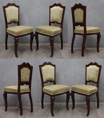 Art Deco Mahogany and Geometric Green Velvet Dining Chairs, 1920s, Set of 6-UH-692117