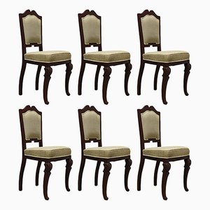 Art Deco Mahogany and Geometric Green Velvet Dining Chairs, 1920s, Set of 6-UH-692117