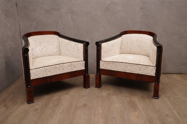 Art Deco Mahogany and White Velvet Armchairs, 1940s, Set of 2-UH-620142