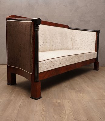 Art Deco Mahogany and White Velvet Sofa, 1940s-UH-620140