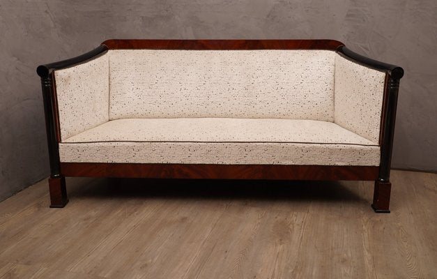 Art Deco Mahogany and White Velvet Sofa, 1940s-UH-620140