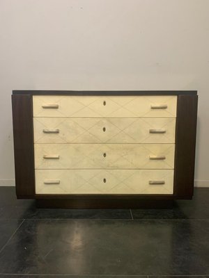 Art Deco Mahogany Chest of Drawers with Parchment Handles, 1940s-IJR-801956