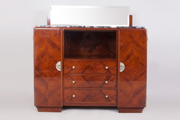 Art Deco Mahogany Sideboard with Marble Top and Mirror, France, 1920s-WHY-1780492