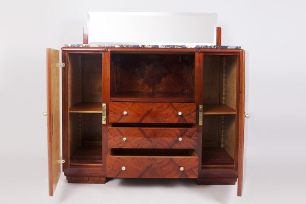 Art Deco Mahogany Sideboard with Marble Top and Mirror, France, 1920s-WHY-1780492