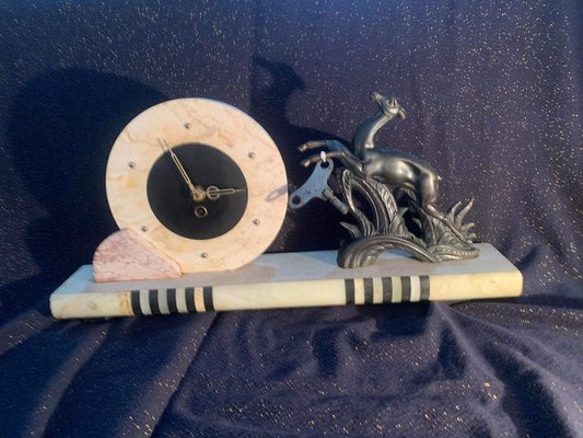 Art Deco Marble and Brass Mantel Clock, 1930s-WQQ-1311959